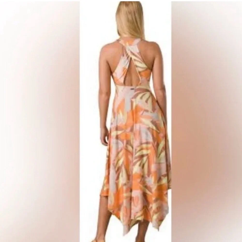 Prana Womens XS Saxon Dress V Neck Orange‎ Sundress
